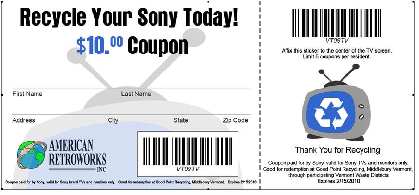 TV recycling CRT recycling coupon